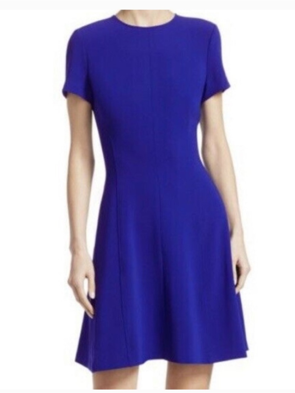 Theory Women's Short-Sleeve Modern Fit and Flare A-Line Dress Cobalt Royal Blue